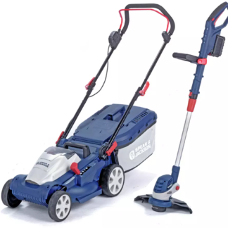 Spear & Jackson CLMF2434A 24V 34cm Cordless Lawn Mower & CLGT2425H 25cm Grass Trimmer with 2 x 4Ah Batteries & Charger