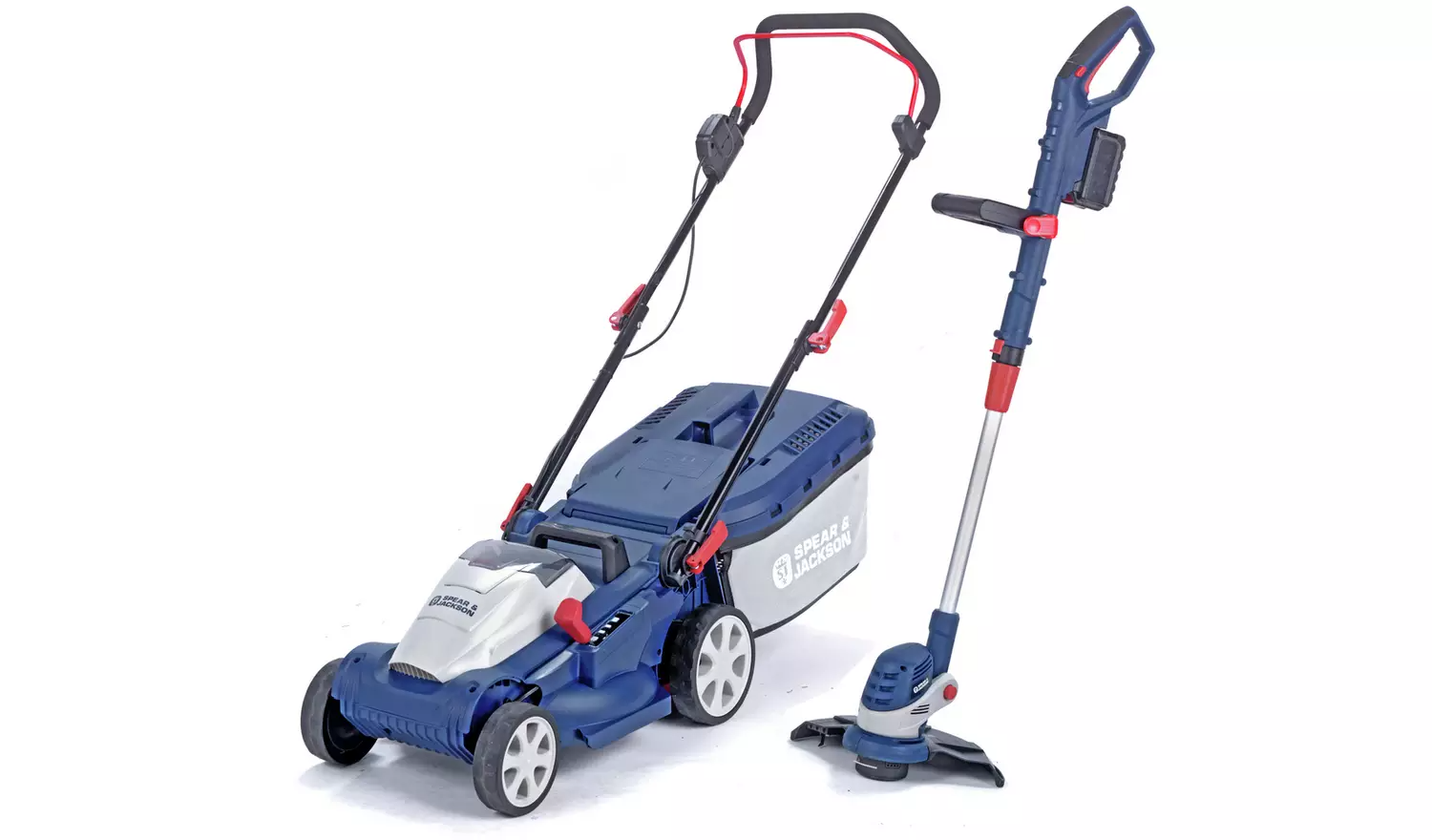 Spear & Jackson CLMF2434A 24V 34cm Cordless Lawn Mower & CLGT2425H 25cm Grass Trimmer with 2 x 4Ah Batteries & Charger