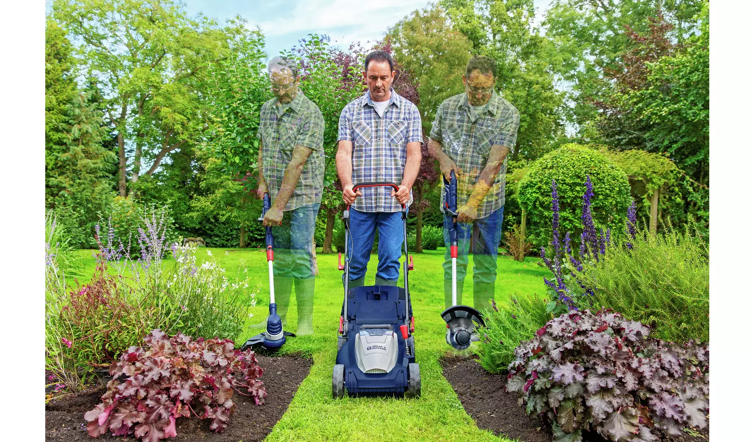 Spear & Jackson CLMF2434A 24V 34cm Cordless Lawn Mower & CLGT2425H 25cm Grass Trimmer with 2 x 4Ah Batteries & Charger - Image 2